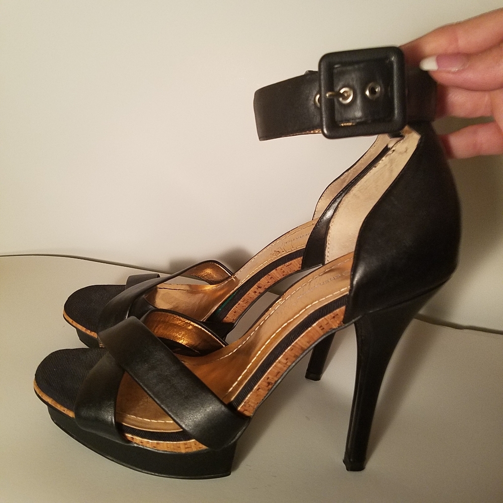 BCBGeneration Black Ankle Strap Sandals
